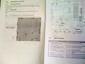 motherboard manual showing motherboard screw holes