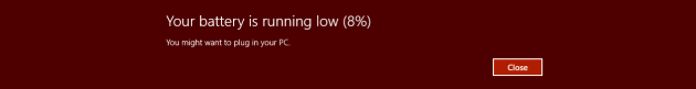 Windows 8 Low Battery Warning