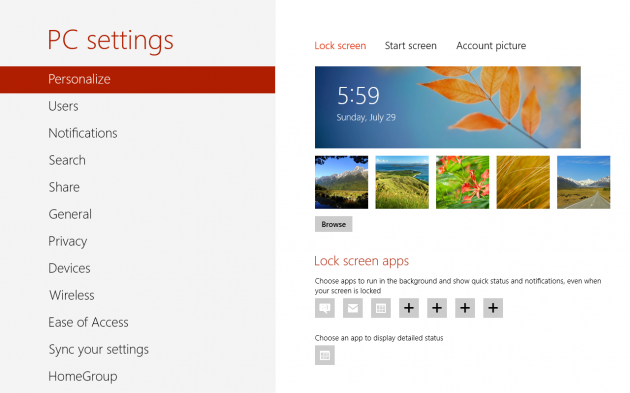 Windows 8 settings